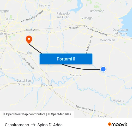 Casalromano to Spino D' Adda map
