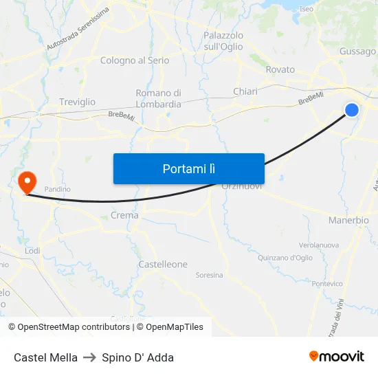 Castel Mella to Spino D' Adda map