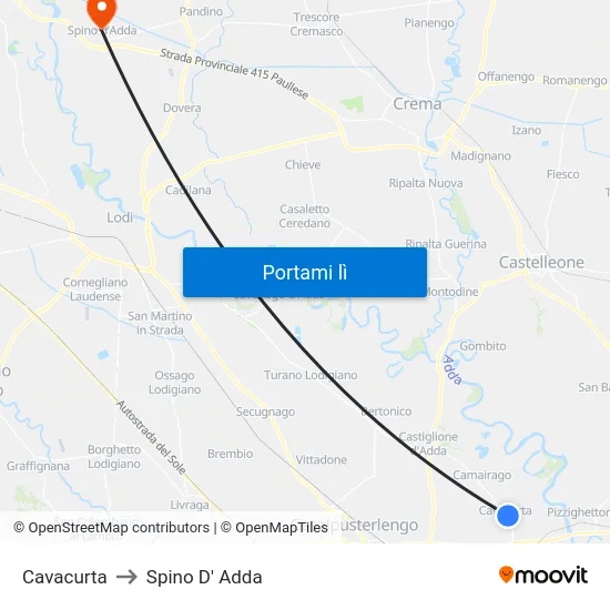 Cavacurta to Spino D' Adda map
