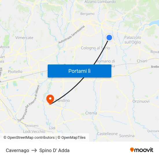 Cavernago to Spino D' Adda map