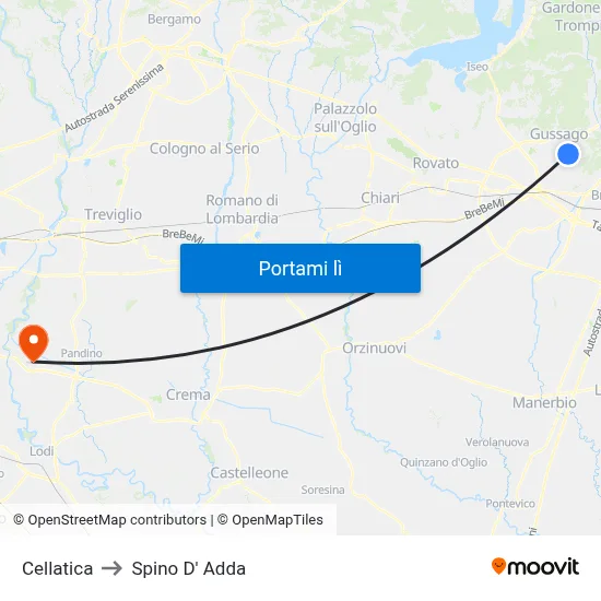 Cellatica to Spino D' Adda map