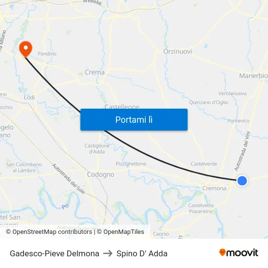 Gadesco-Pieve Delmona to Spino D' Adda map