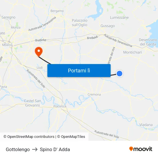 Gottolengo to Spino D' Adda map