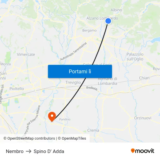 Nembro to Spino D' Adda map