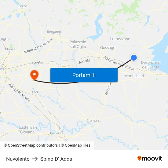 Nuvolento to Spino D' Adda map