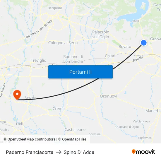 Paderno Franciacorta to Spino D' Adda map