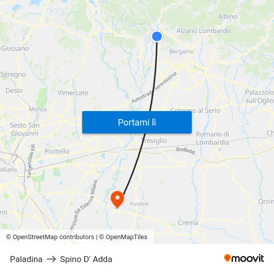 Paladina to Spino D' Adda map