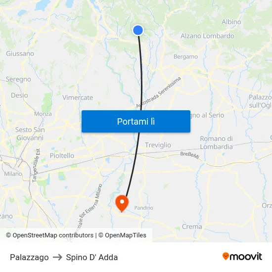 Palazzago to Spino D' Adda map