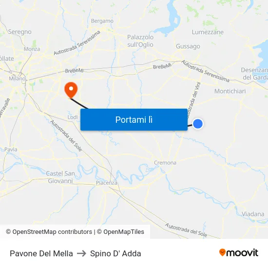 Pavone Del Mella to Spino D' Adda map