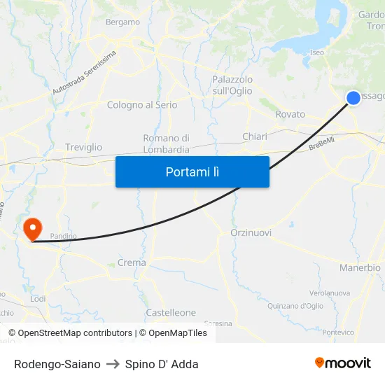 Rodengo-Saiano to Spino D' Adda map