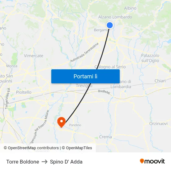 Torre Boldone to Spino D' Adda map