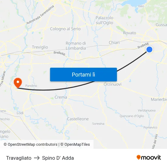 Travagliato to Spino D' Adda map