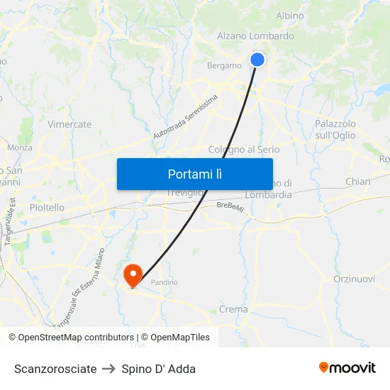 Scanzorosciate to Spino D' Adda map