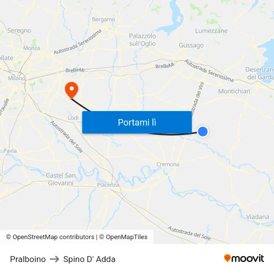 Pralboino to Spino D' Adda map