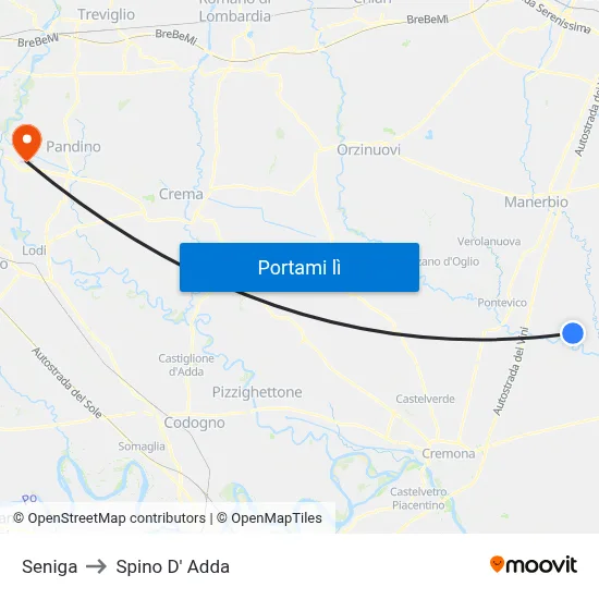 Seniga to Spino D' Adda map
