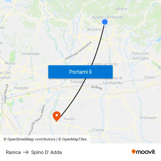 Ranica to Spino D' Adda map