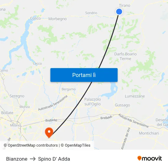 Bianzone to Spino D' Adda map