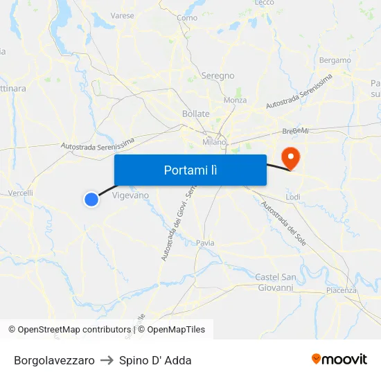 Borgolavezzaro to Spino D' Adda map