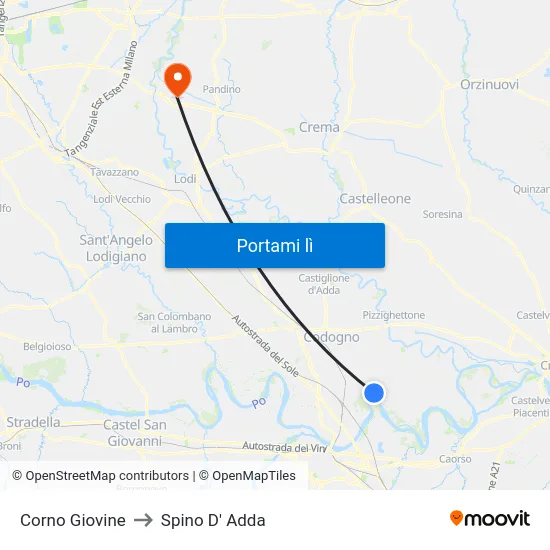 Corno Giovine to Spino D' Adda map