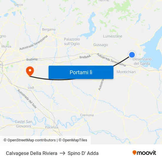 Calvagese Della Riviera to Spino D' Adda map
