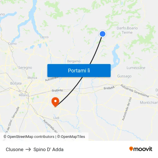 Clusone to Spino D' Adda map