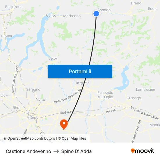 Castione Andevenno to Spino D' Adda map