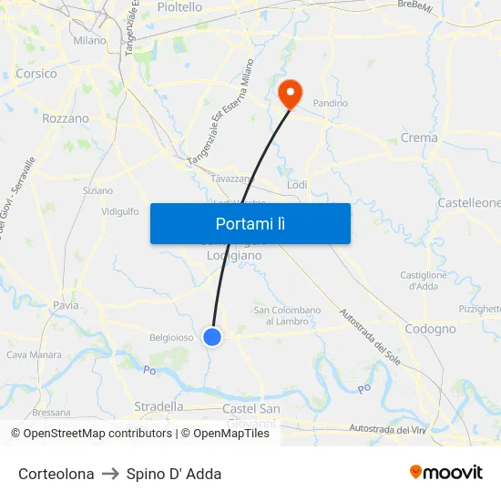 Corteolona to Spino D' Adda map