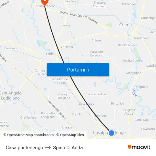 Casalpusterlengo to Spino D' Adda map