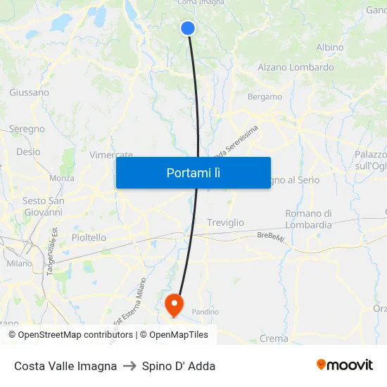 Costa Valle Imagna to Spino D' Adda map
