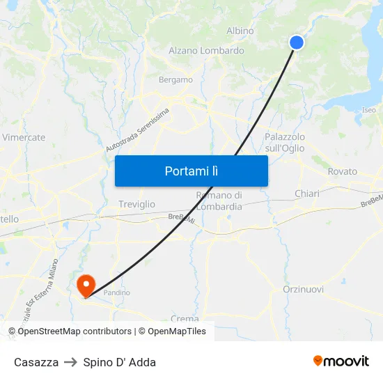 Casazza to Spino D' Adda map