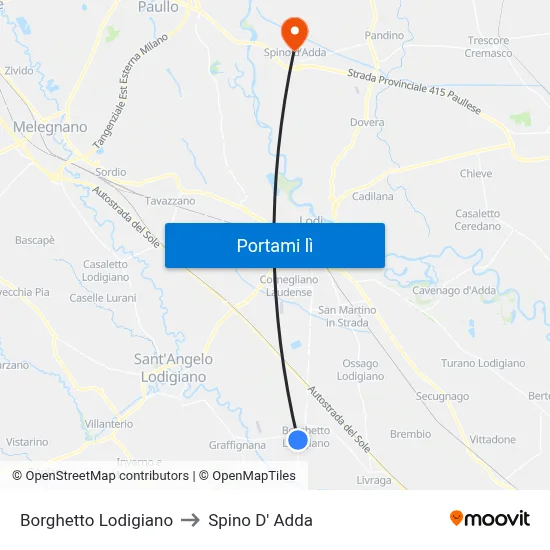 Borghetto Lodigiano to Spino D' Adda map