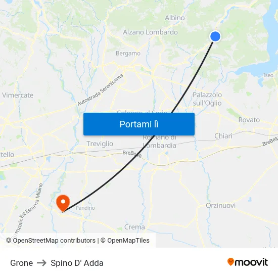 Grone to Spino D' Adda map