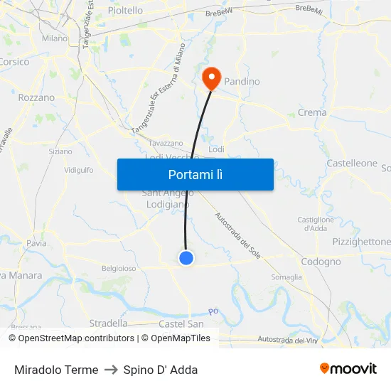 Miradolo Terme to Spino D' Adda map