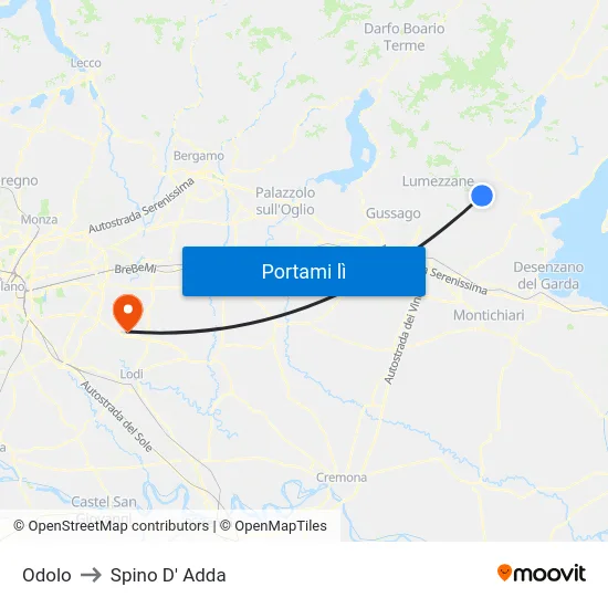 Odolo to Spino D' Adda map