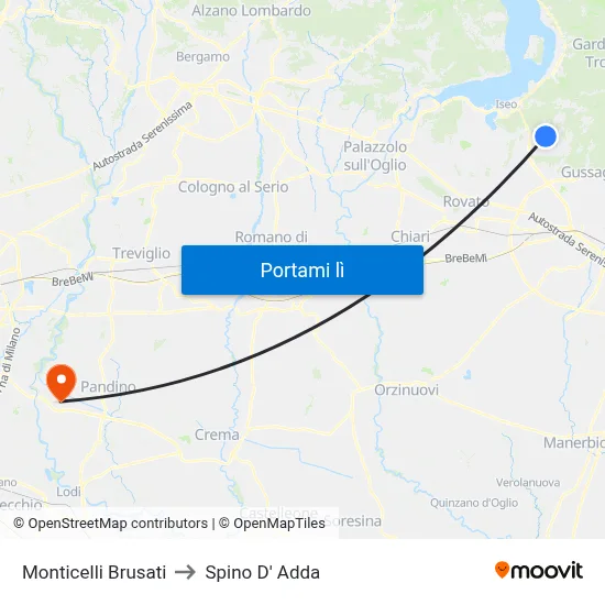 Monticelli Brusati to Spino D' Adda map