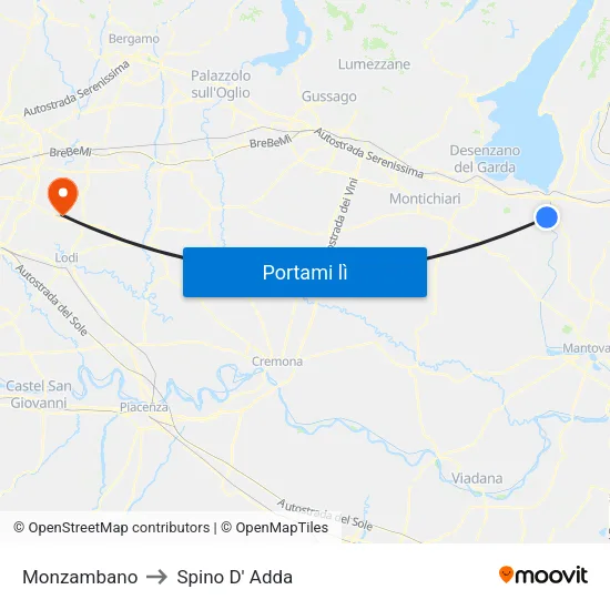 Monzambano to Spino D' Adda map