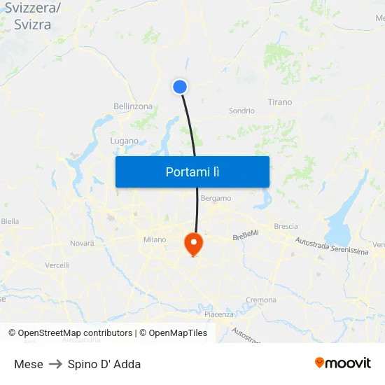 Mese to Spino D' Adda map