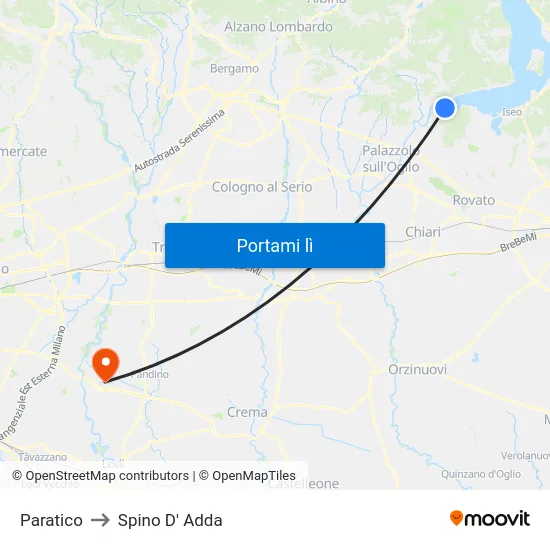 Paratico to Spino D' Adda map