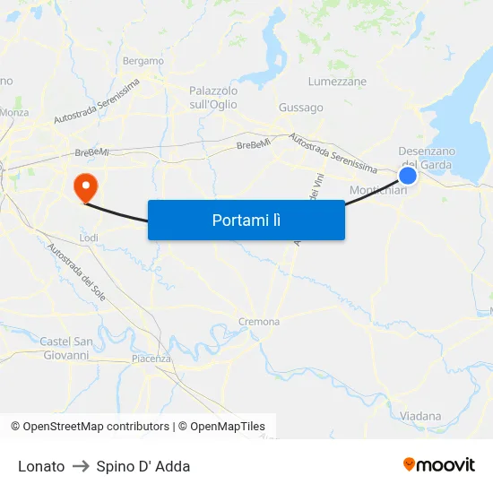 Lonato to Spino D' Adda map