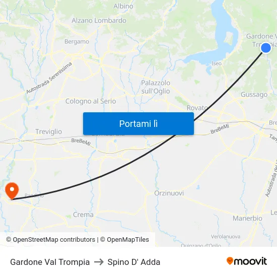 Gardone Val Trompia to Spino D' Adda map
