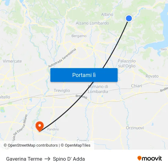 Gaverina Terme to Spino D' Adda map