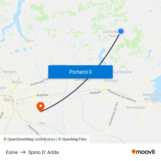 Esine to Spino D' Adda map