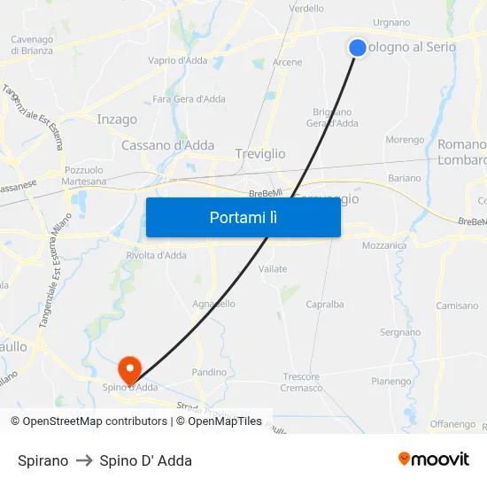 Spirano to Spino D' Adda map