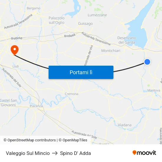 Valeggio Sul Mincio to Spino D' Adda map