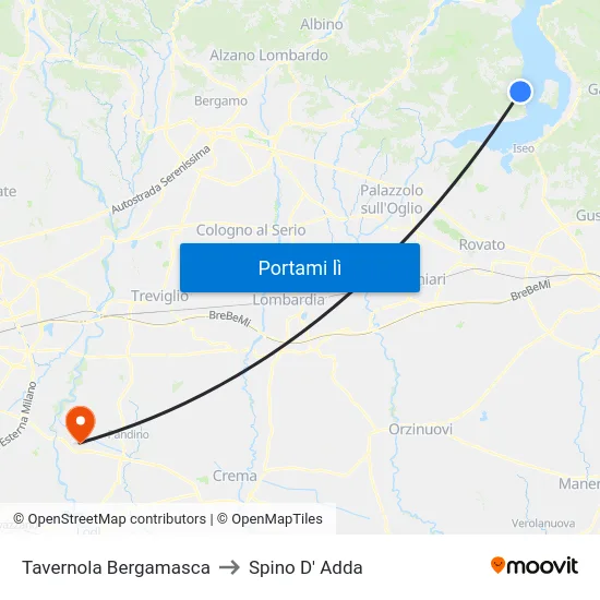 Tavernola Bergamasca to Spino D' Adda map