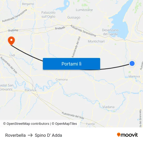 Roverbella to Spino D' Adda map