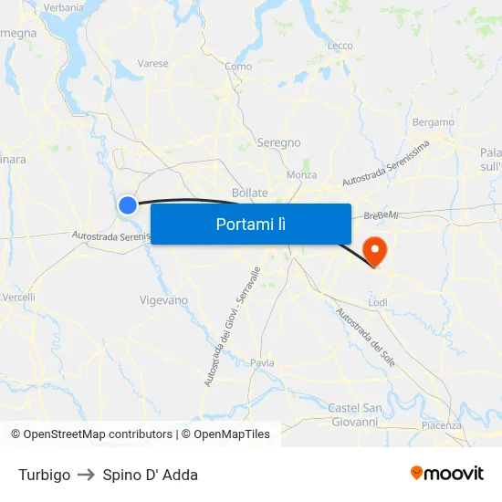 Turbigo to Spino D' Adda map