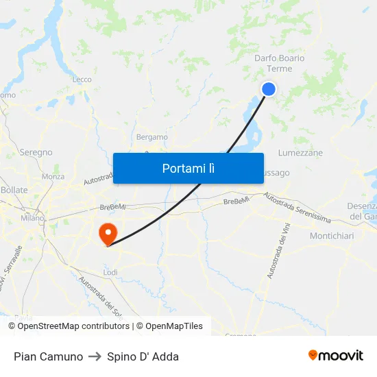 Pian Camuno to Spino D' Adda map