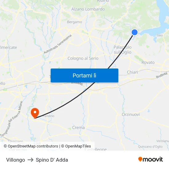 Villongo to Spino D' Adda map
