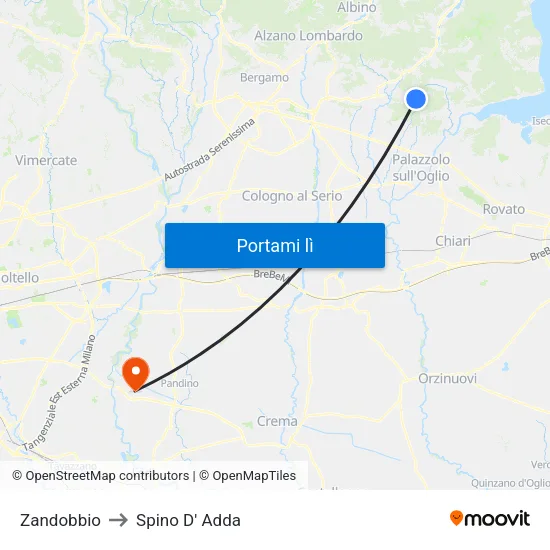 Zandobbio to Spino D' Adda map